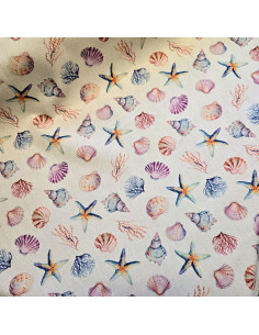 Tissu, Demi-natté Coquillages, Multicolore, Laize 150 cm, 100% Coton Aspect Lin