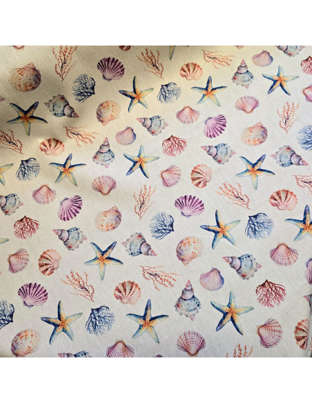 Demi-natté, aspect lin, impression digitale, coquillages