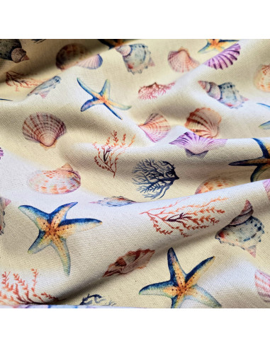 Demi-natté, aspect lin, impression digitale, coquillages