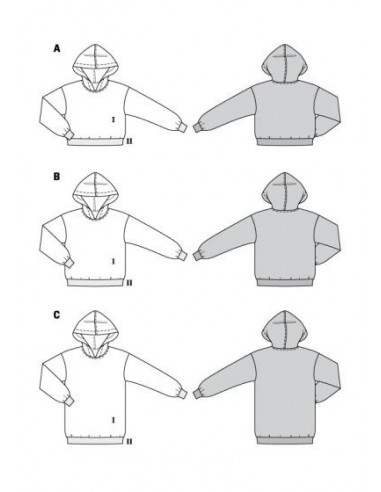 Patron Burda 5979 - Sweat-shirt à capuche décontractés et confortables proposés en trois longueurs du 34 au 48