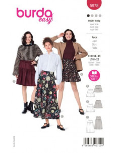 Patron Burda 5978 - Jupe à étage avec une coulisse élastiquée du 34 au 48