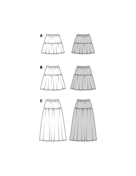 Patron Burda 5978 - Jupe à étage avec une coulisse élastiquée du 34 au 48