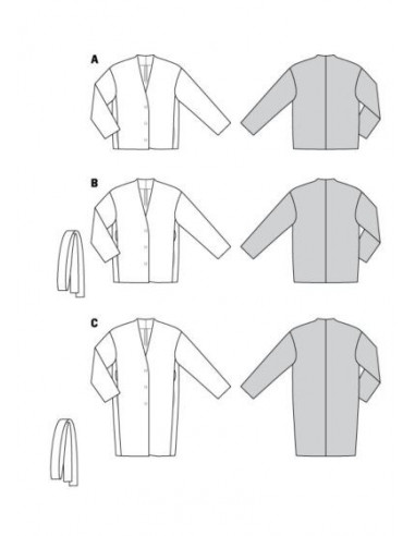 Patron Burda 5976 - Veste & manteau dcontractés, sans col et avec encolure en V du 34 au 48