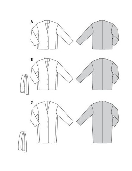 Patron Burda 5976 - Veste & manteau dcontractés, sans col et avec encolure en V du 34 au 48