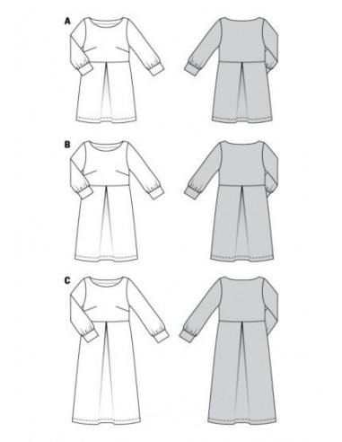 Patron Burda 5975 - Robe à encolure bateau et manches à poignet du 34 au 48