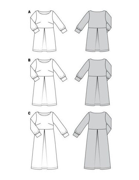 Patron Burda 5975 - Robe à encolure bateau et manches à poignet du 34 au 48