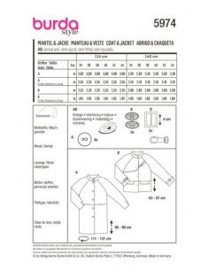 Patron Burda 5974 - Veste & manteau à manches raglan et col droit du 34 au 44 2