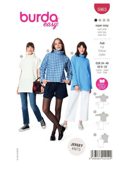 Patron Burda 5963 - Pull à col roulé avec variations du 34 au 48
