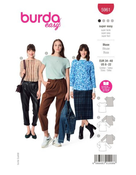 Patron Burda 5961 - Blouse sobre avec pinces et encolure arrondie du 34 au 48
