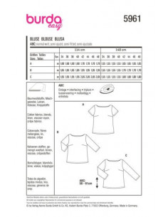 Patron Burda 5961 - Blouse sobre avec pinces et encolure arrondie du 34 au 48 2