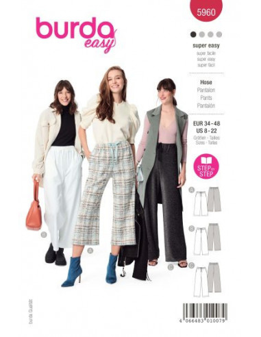 Patron Burda 5960 - Pantalon ultra pratique avec coupe droite du 34 au 48