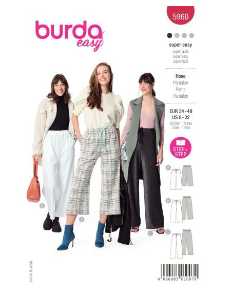 Patron Burda 5960 - Pantalon ultra pratique avec coupe droite du 34 au 48
