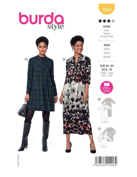 Patron Burda 5959 - Robes de diffétentes longueurs du 34 au 44