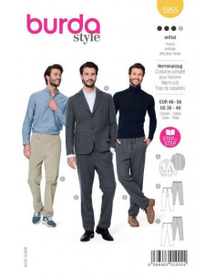 Patron Burda 5955 - Costume homme avec pantalon décontracté et veste classique du 46 au 56