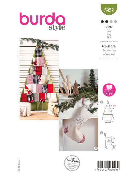 Patron Burda 5952 - Accessoires, calendrier de l'avent en forme de sapin