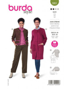 Patron Burda 5951 - Veste courte carrée & manteau sans col du 34 au 44