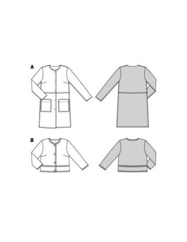 Patron Burda 5951 - Veste courte carrée & manteau sans col du 34 au 44