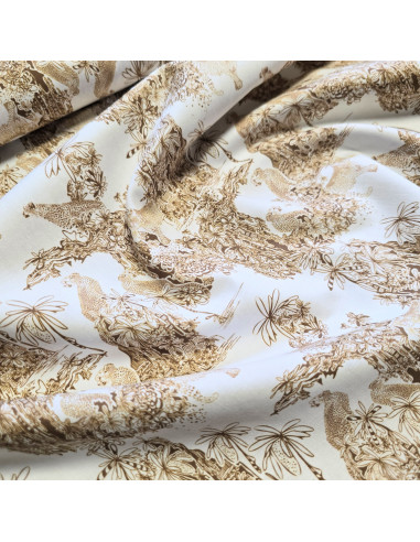 Tissu, Popeline de Coton Impression Digitale, Motif Toile de Jouy, Laize 150 cm, 100% Coton 115g/m²