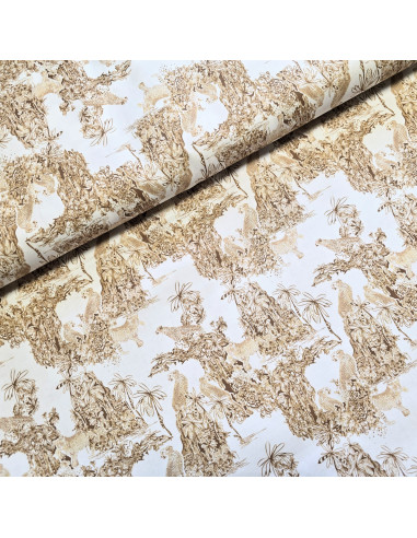 Tissu, Popeline de Coton Impression Digitale, Motif Toile de Jouy, Laize 150 cm, 100% Coton 115g/m²
