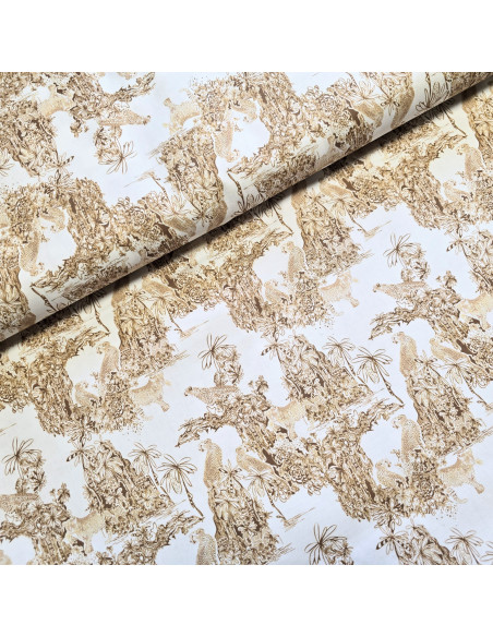 Tissu, Popeline de Coton Impression Digitale, Motif Toile de Jouy, Laize 150 cm, 100% Coton 115g/m²