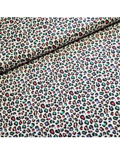 Popeline de coton, impression digitale, léopard multicolore