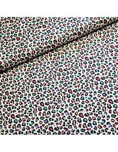 Tissu, Popeline de Coton Léopard, Multicolore, Laize 150 cm, 100% Coton 115g/m²