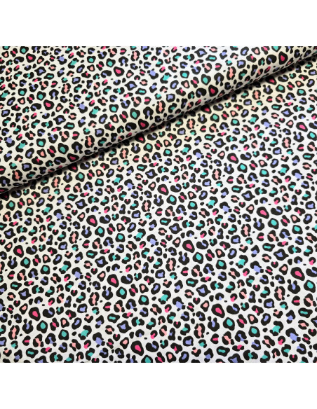 Tissu, Popeline de Coton Léopard, Multicolore, Laize 150 cm, 100% Coton 115g/m²