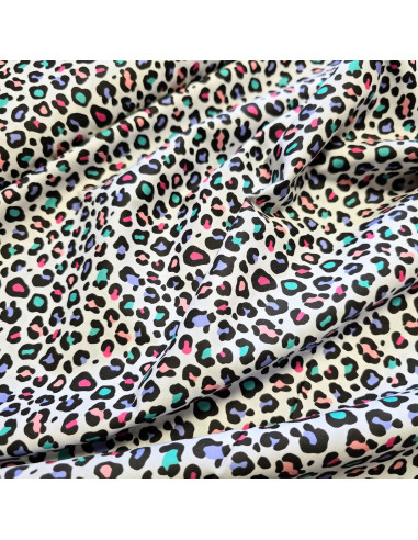 Popeline de coton, impression digitale, léopard multicolore