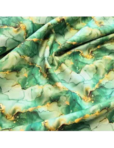 Tissu, Popeline de Coton, Marbré Doré Vert, Laize 150 cm, 100% Coton 115g/m² 2