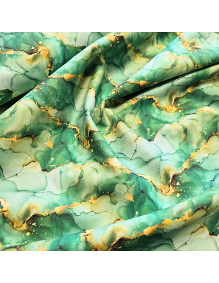 Tissu, Popeline de Coton, Marbré Doré Vert, Laize 150 cm, 100% Coton 115g/m²