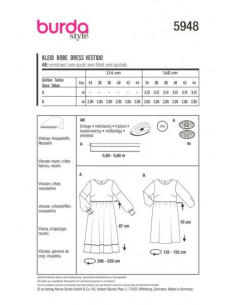 Patron Burda 5948 - Robe taille haute et encolure ronde du 34 au 44 2
