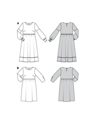 Patron Burda 5948 - Robe taille haute et encolure ronde du 34 au 44