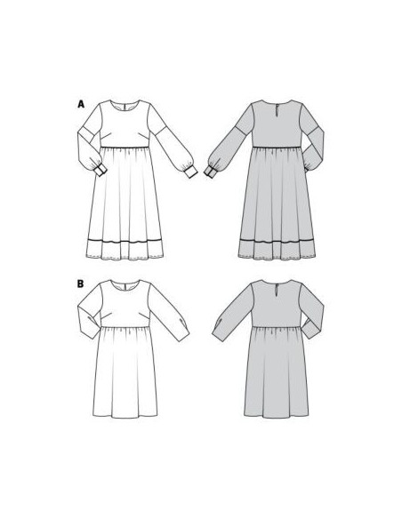 Patron Burda 5948 - Robe taille haute et encolure ronde du 34 au 44