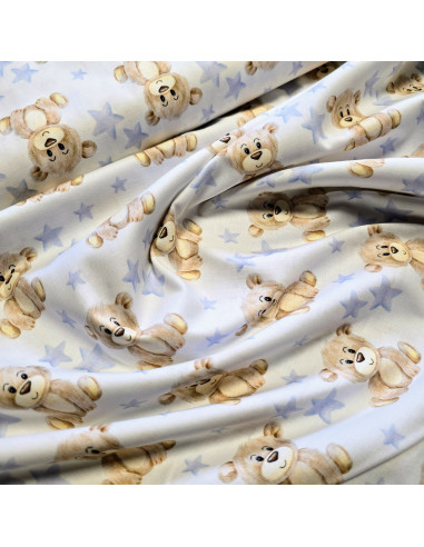 Tissu, Popeline de Coton, Motif Ourson, Laize 150 cm, 100% Coton 115g/m²