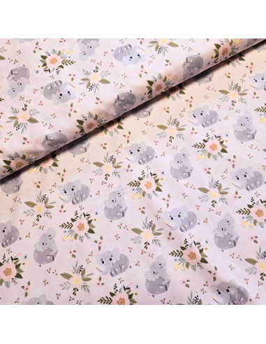 Tissu, Popeline de Coton Imprimée, Éléphant Multicolore, Laize 150 cm, 100% Coton 115g/m²