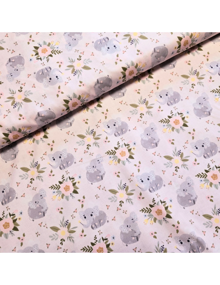Tissu, Popeline de Coton Imprimée, Éléphant Multicolore, Laize 150 cm, 100% Coton 115g/m²