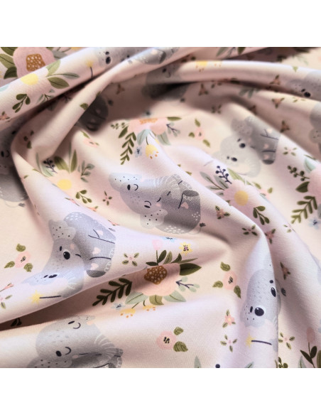 Tissu, Popeline de Coton Imprimée, Éléphant Multicolore, Laize 150 cm, 100% Coton 115g/m²