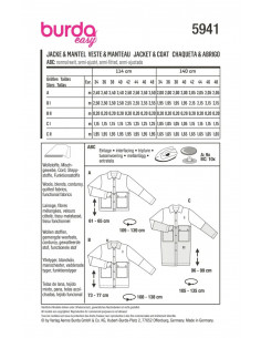 Patron Burda 5941 - Veste sportive & manteau classique du 34 au 48 2