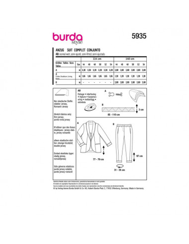 Patron Burda 5935 - Costume féminin du 44 au 54