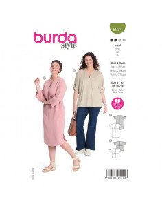 Patron Burda 5934 - Robe et blouse zvec joli décolleté et manches à retrousser du 44 au 54