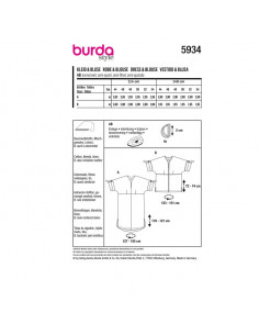 Patron Burda 5934 - Robe et blouse zvec joli décolleté et manches à retrousser du 44 au 54 2