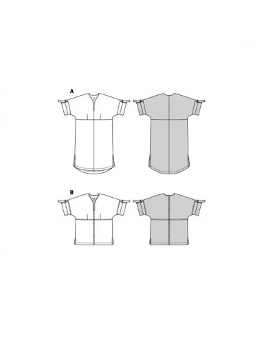 Patron Burda 5934 - Robe et blouse zvec joli décolleté et manches à retrousser du 44 au 54