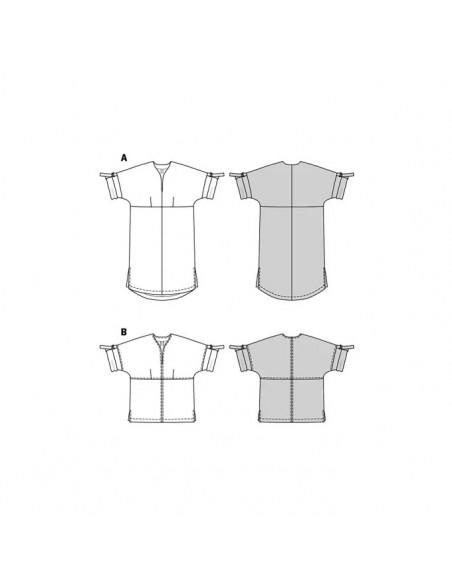 Patron Burda 5934 - Robe et blouse zvec joli décolleté et manches à retrousser du 44 au 54