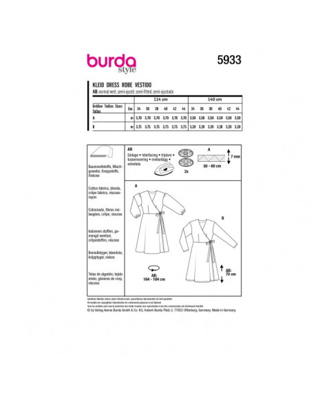 Patron Burda 5933 - Robes portefeuille du 34 au 44