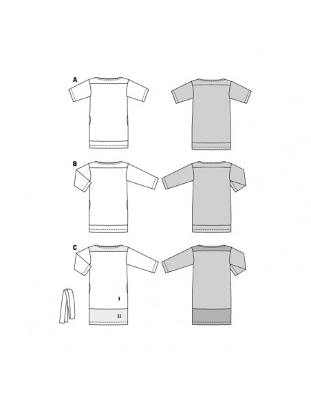 Patron Burda 5925 - Robes de coupe droite avec une encolure bateau du 34 au 48