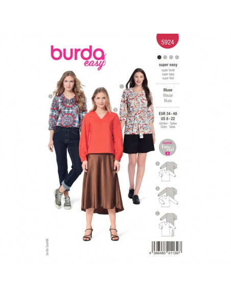 Patron Burda 5924 - Blouses sans fermeture avec une encolure V du 34 au 48