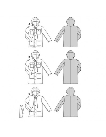 Patron Burda 5923 - Parka à capuche et poches plaquées du 34 au 48