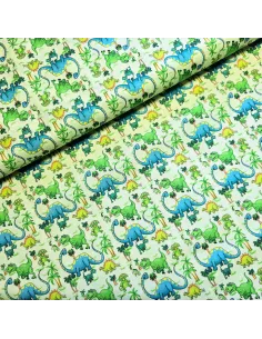 Tissu, Popeline de Coton Dinosaures, Multicolore, Laize 150 cm, 100% Coton 115g/m²