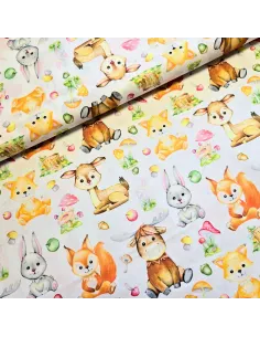 Tissu, Popeline de Coton Imprimée Animaux, Multicolore, Laize 150 cm, 100% Coton 115g/m²