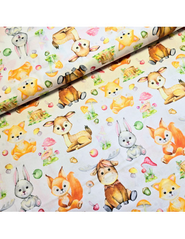 Tissu, Popeline de Coton Imprimée Animaux, Multicolore, Laize 150 cm, 100% Coton 115g/m²